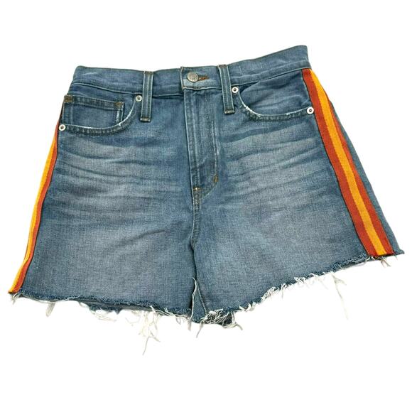 MADEWELL Women's 24 XS The Perfect Jean Short Bowman Wash Orange Stripe Raw Hem - Picture 2 of 12